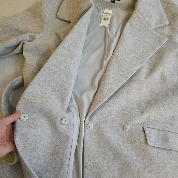 Express Belted Wrap Front Faux Wool Coat Light Gray HAL3 - Picture 13 of 16